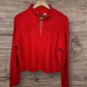 H&M Red cropped knit sweater